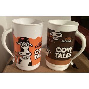 Cow Tales 2-Piece Mug Set Original Caramel & Brownie Designs 7" Tall Plastic Whi